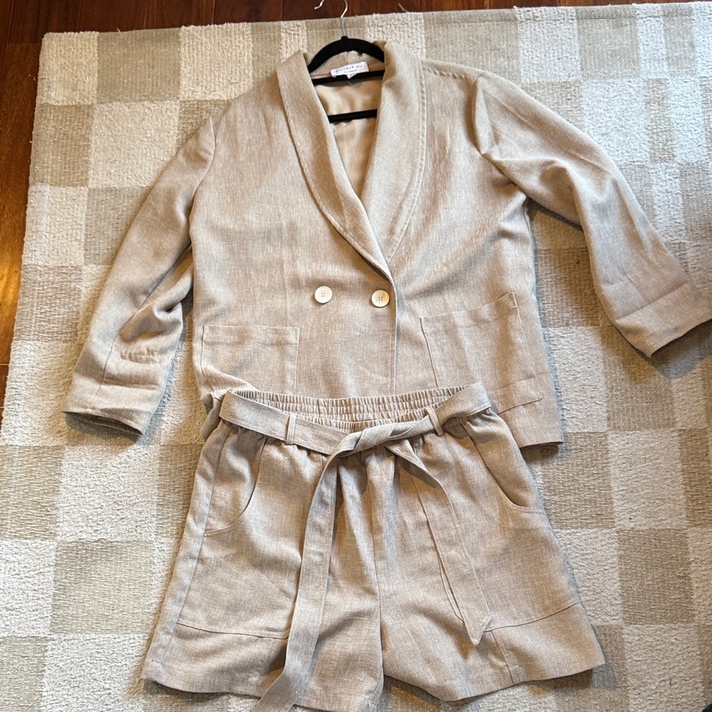 Beige Double-Breasted Blazer and Shorts Set